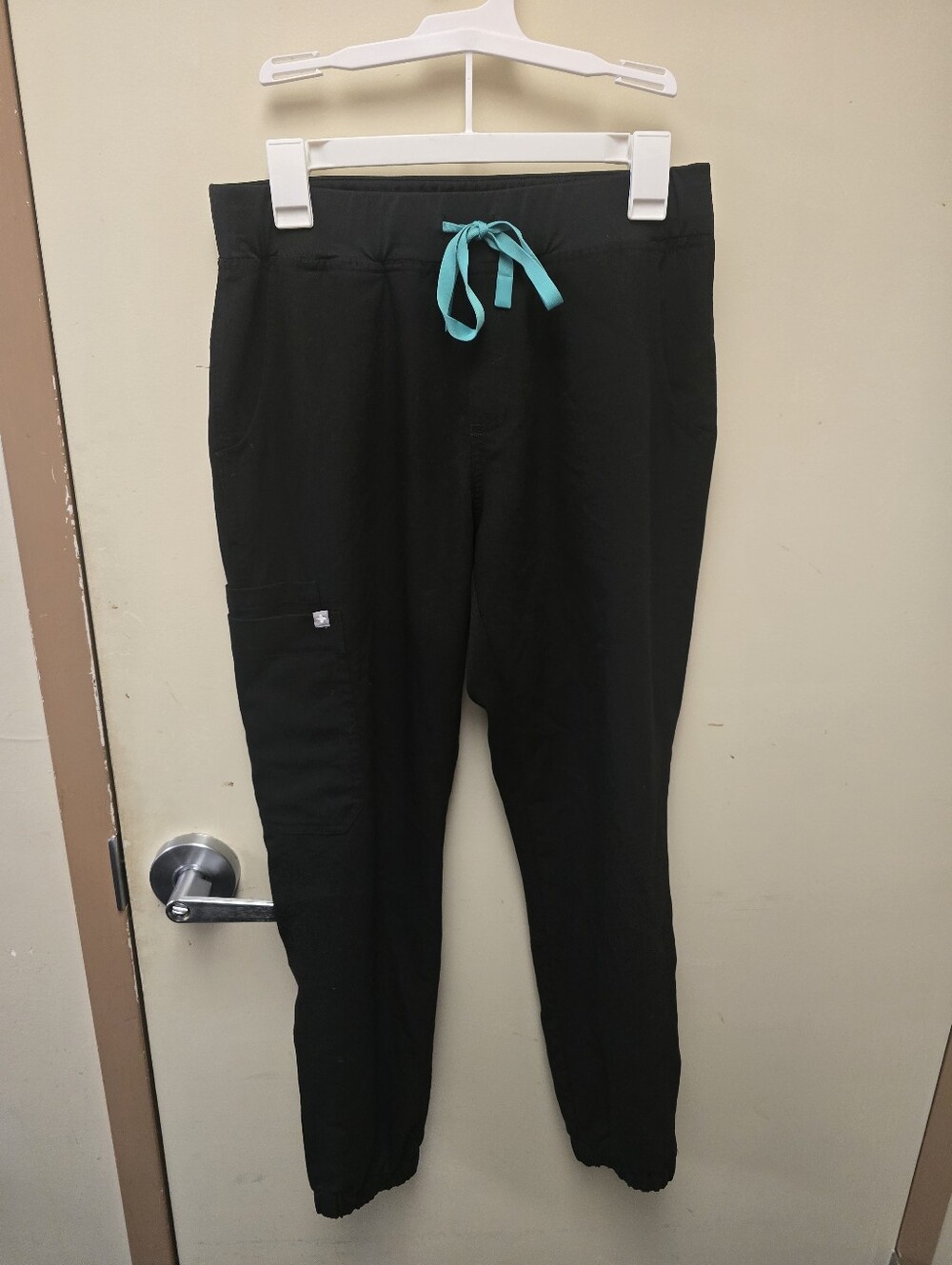 FIGS Black Cargo Jogger Pants with Teal Tie